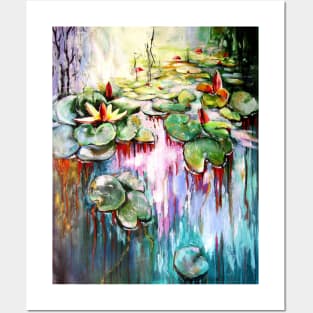 Water mirror and water lilies with gold II Posters and Art